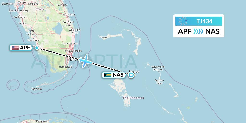 TJ434 Tradewind Aviation Flight Map: Naples to Nassau