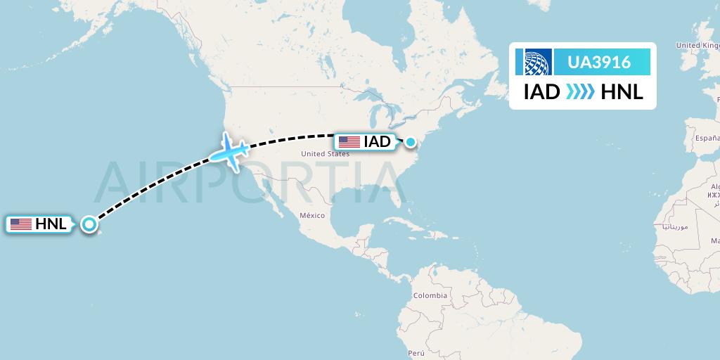 UA3916 United Airlines Flight Map: Washington to Honolulu