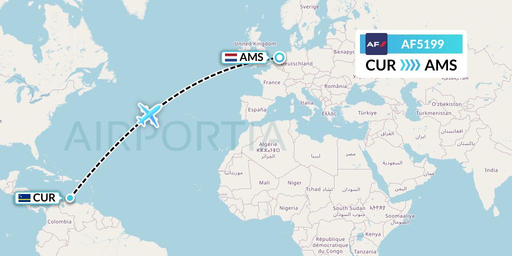 AF5199 Air France Flight Map: Willemstad to Amsterdam