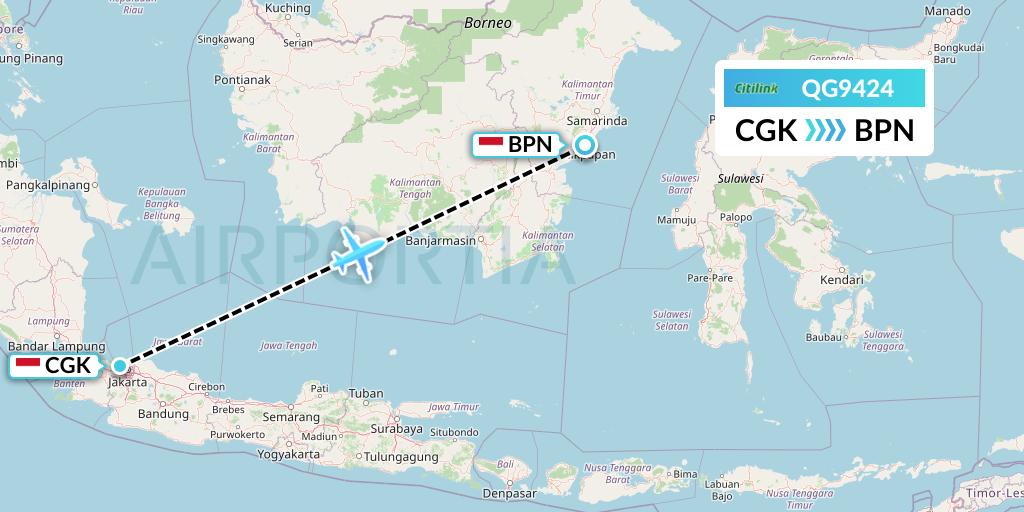 QG9424 Citilink Flight Map: Jakarta to Balikpapan