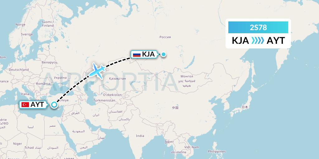 2S78 Star Equatorial AL Flight Map: Krasnoyarsk to Antalya