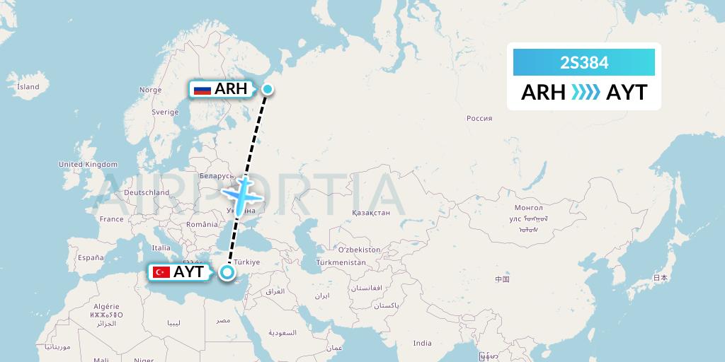 2S384 Star Equatorial AL Flight Map: Arkhangelsk to Antalya