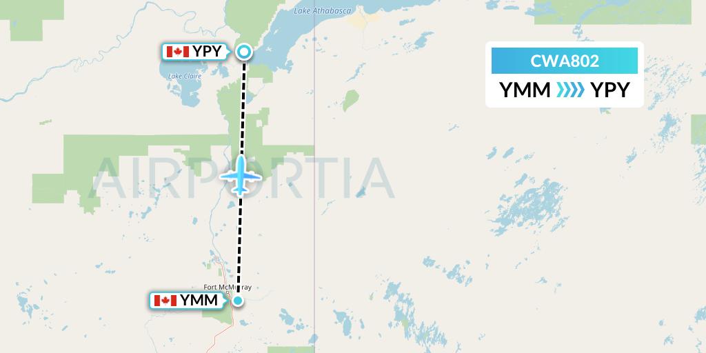 CWA802 Can West Corporate Air Charters Ltd. Flight Map: Fort McMurray to Fort Chipewyan