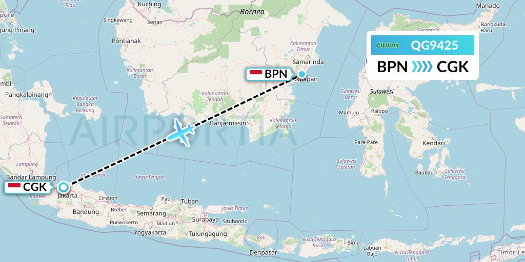QG9425 Citilink Flight Map: Balikpapan to Jakarta