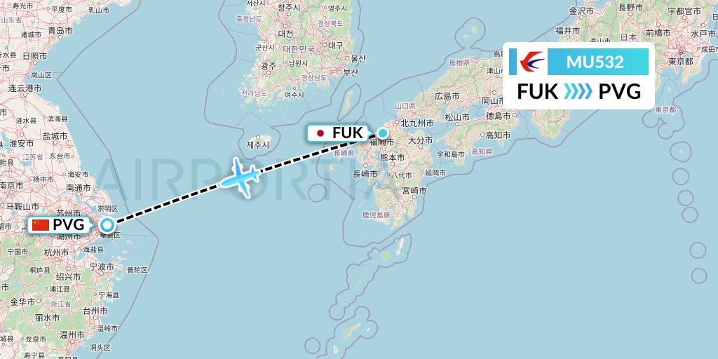MU532 China Eastern Airlines Flight Map: Fukuoka to Shanghai