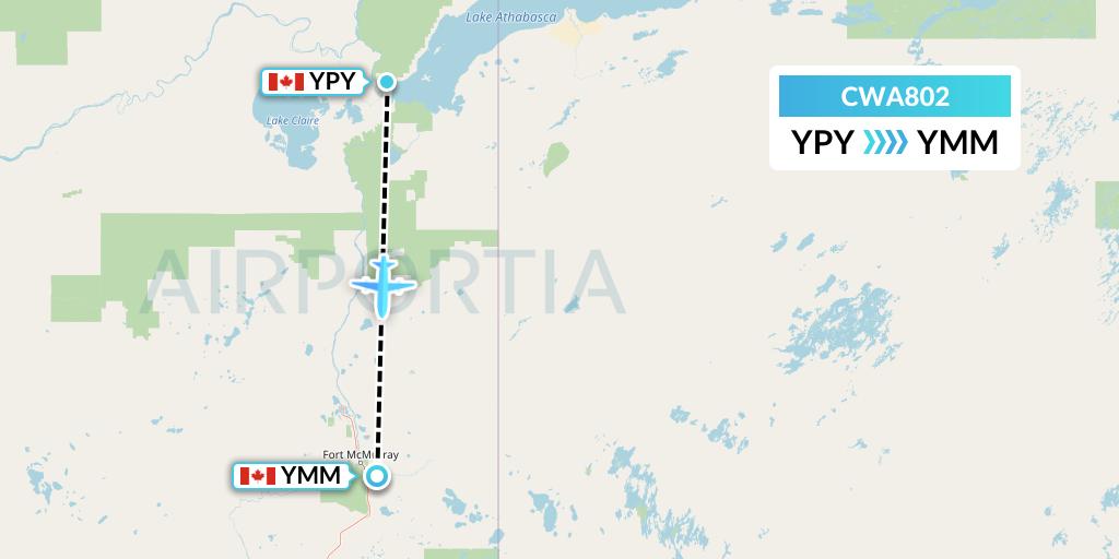 CWA802 Can West Corporate Air Charters Ltd. Flight Map: Fort Chipewyan to Fort McMurray
