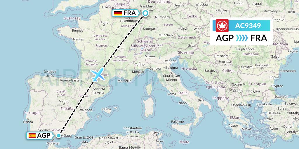 AC9349 Air Canada Flight Map: Malaga to Frankfurt