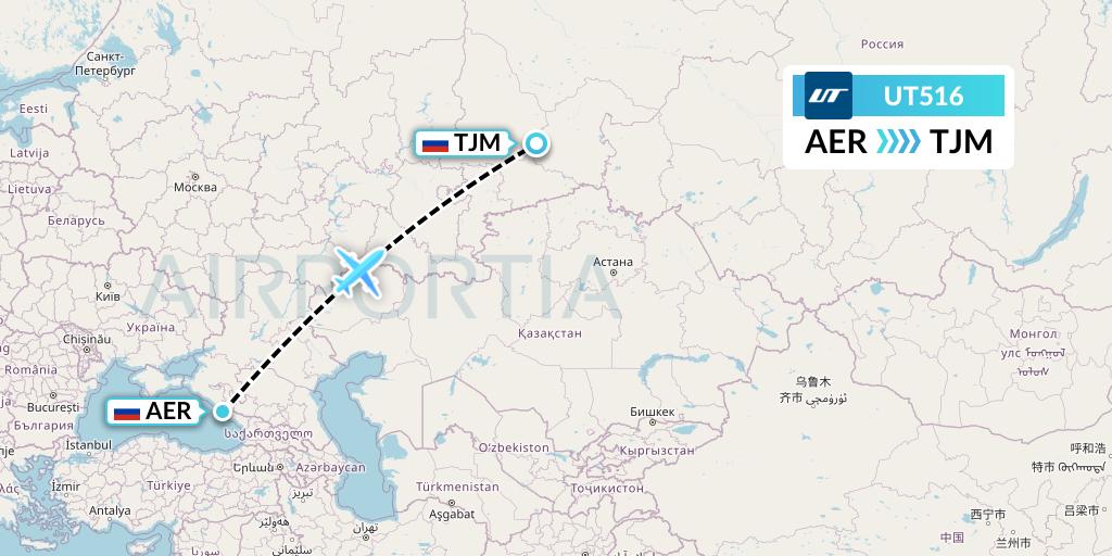 UT516 UTair Flight Map: Sochi to Tyumen