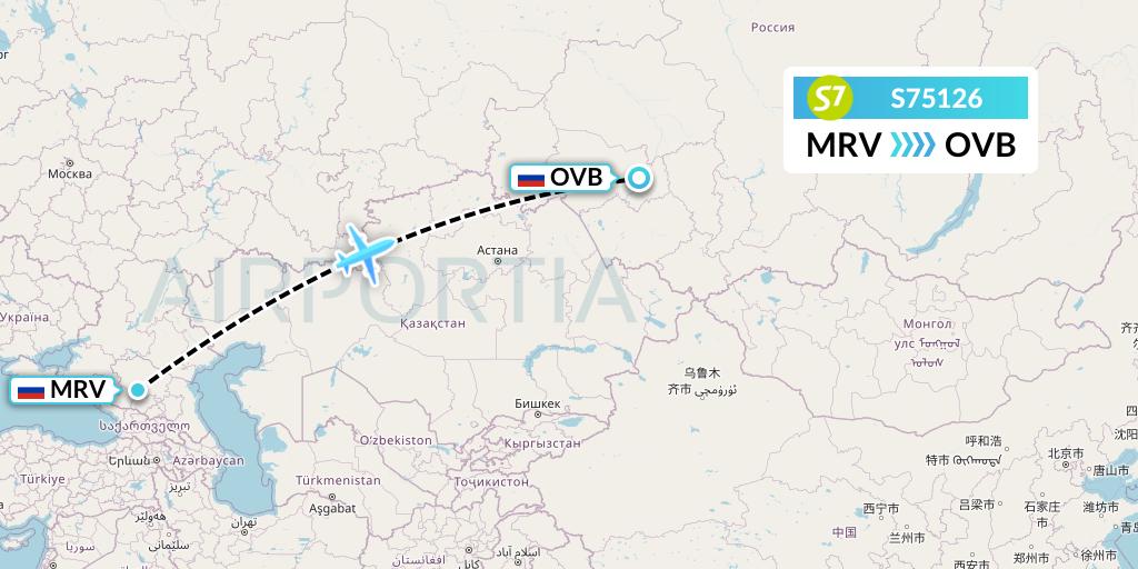 S75126 S7 Airlines Flight Map: Mineralnye Vody to Novosibirsk