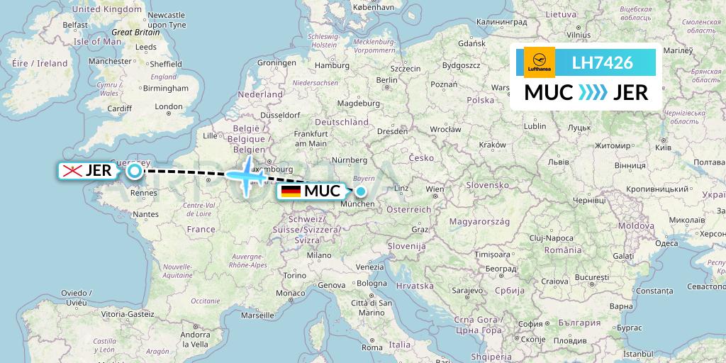 LH7426 Lufthansa Flight Map: Munich to Jersey