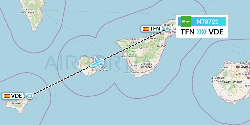 NT8721 Binter Canarias Flight Map: Tenerife to El Hierro