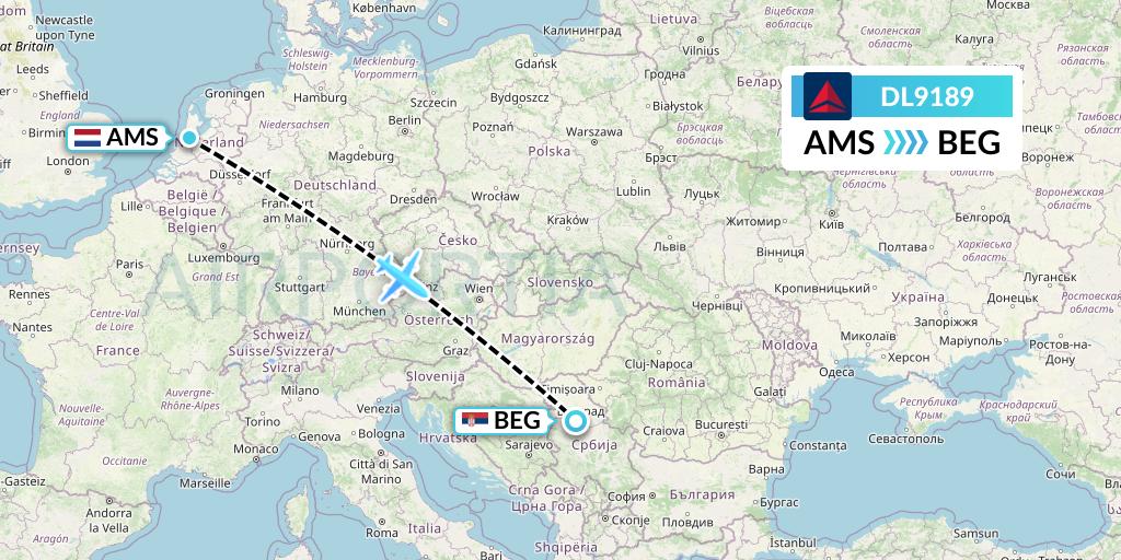 DL9189 Delta Air Lines Flight Map: Amsterdam to Belgrade