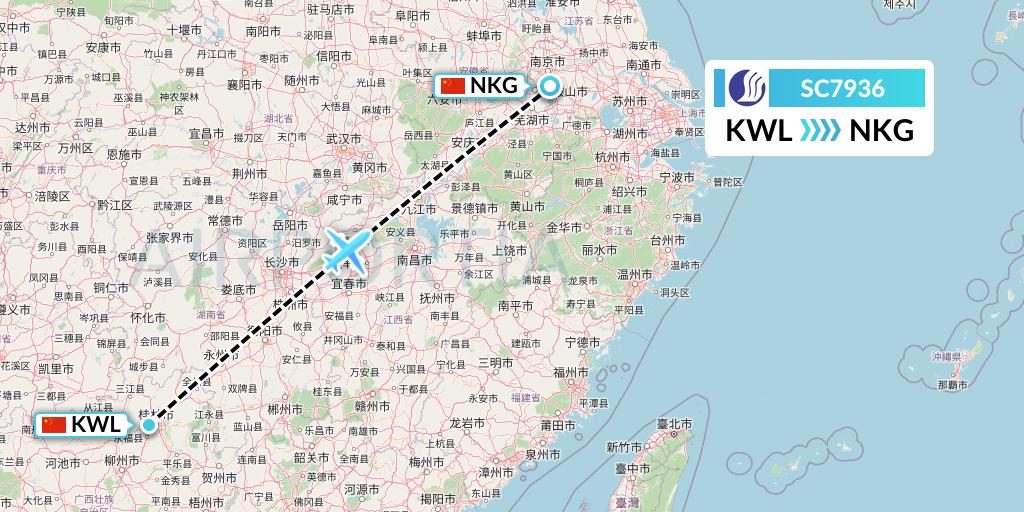 SC7936 Shandong Airlines Flight Map: Guilin to Nanjing