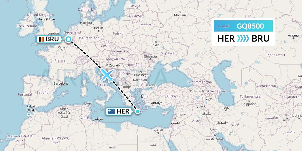 GQ8500 Sky Express (Greece) Flight Map: Heraklion to Brussels
