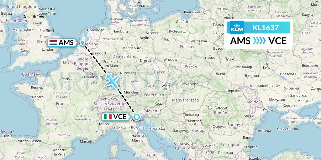 KL1637 KLM Flight Map: Amsterdam to Venice