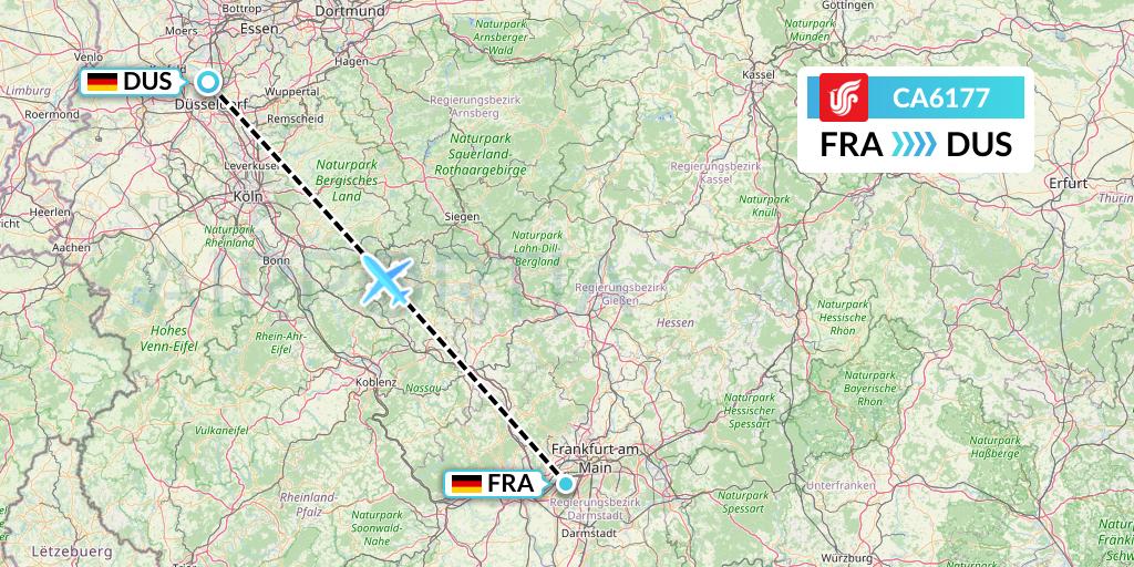 CA6177 Air China Flight Map: Frankfurt to Dusseldorf