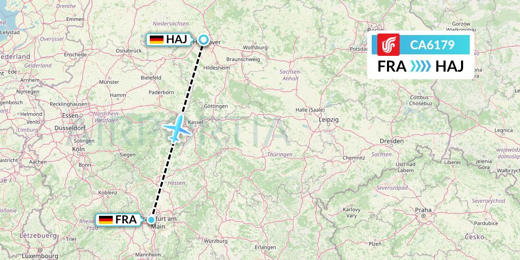 CA6179 Air China Flight Map: Frankfurt to Hannover