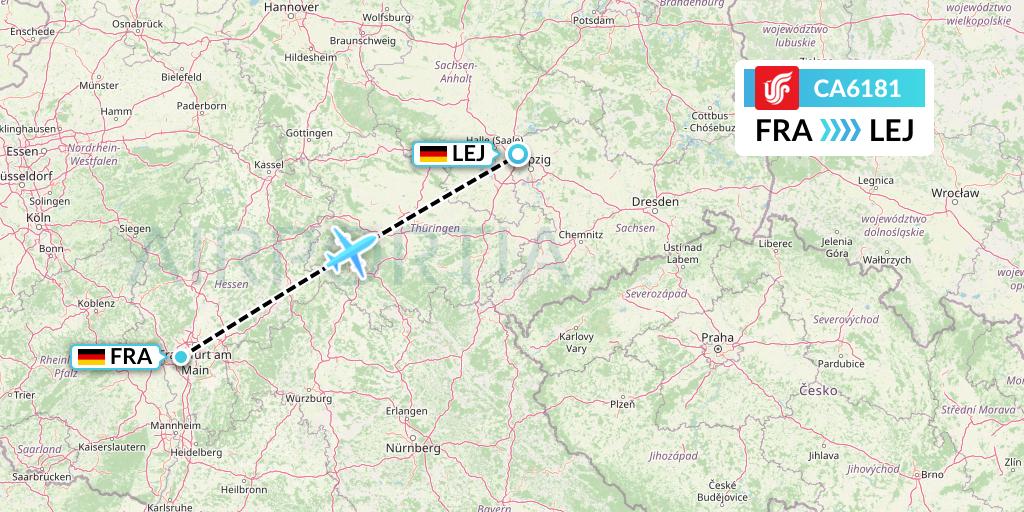 CA6181 Air China Flight Map: Frankfurt to Leipzig