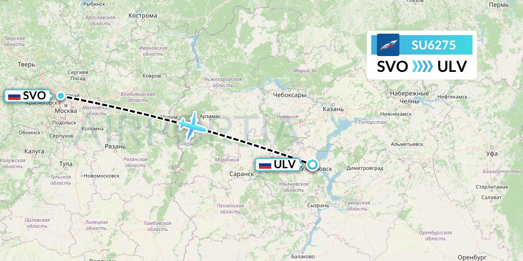 SU6275 Aeroflot Flight Map: Moscow to Ulyanovsk