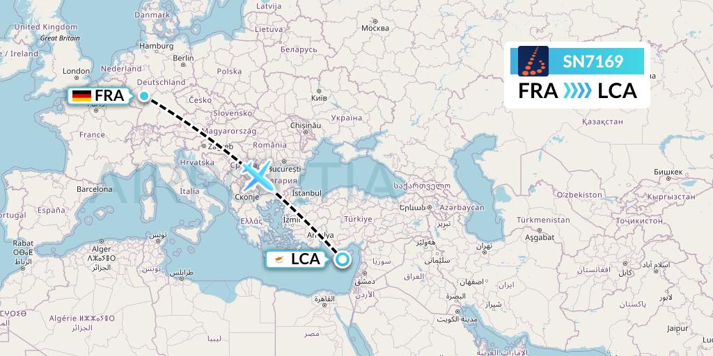 SN7169 Brussels Airlines Flight Map: Frankfurt to Larnaca