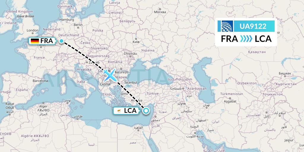UA9122 United Airlines Flight Map: Frankfurt to Larnaca