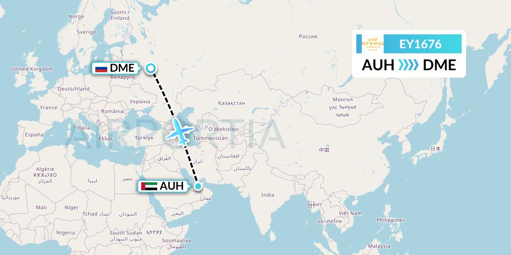 EY1676 Etihad Airways Flight Map: Abu Dhabi to Moscow