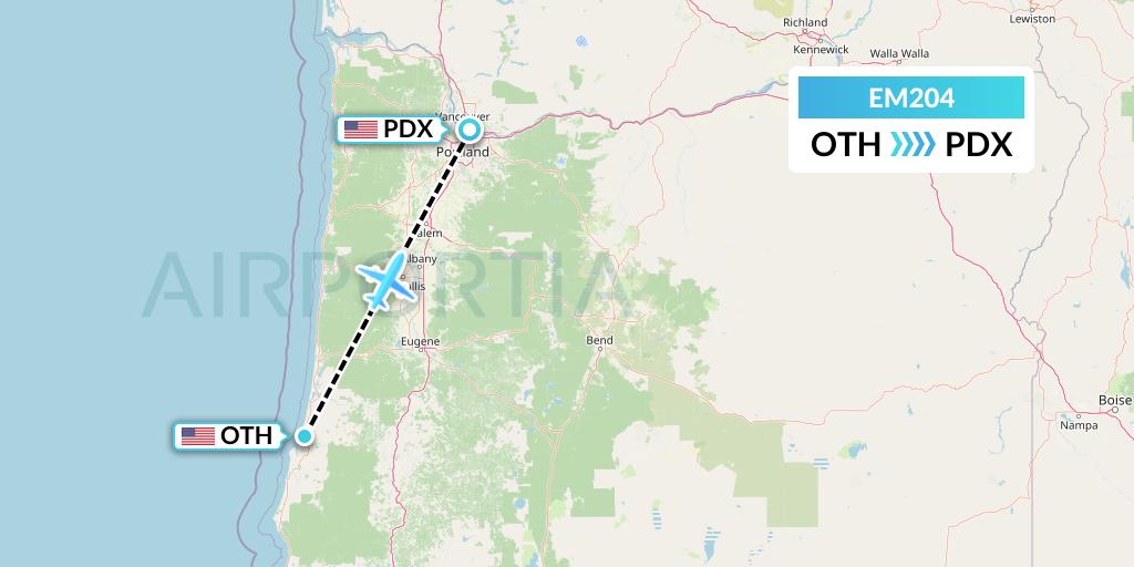 EM204 Empire Airlines Flight Map: North Bend to Portland