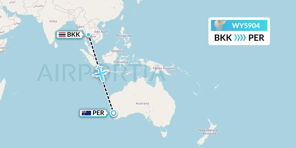 WY5904 Oman Air Flight Map: Bangkok to Perth