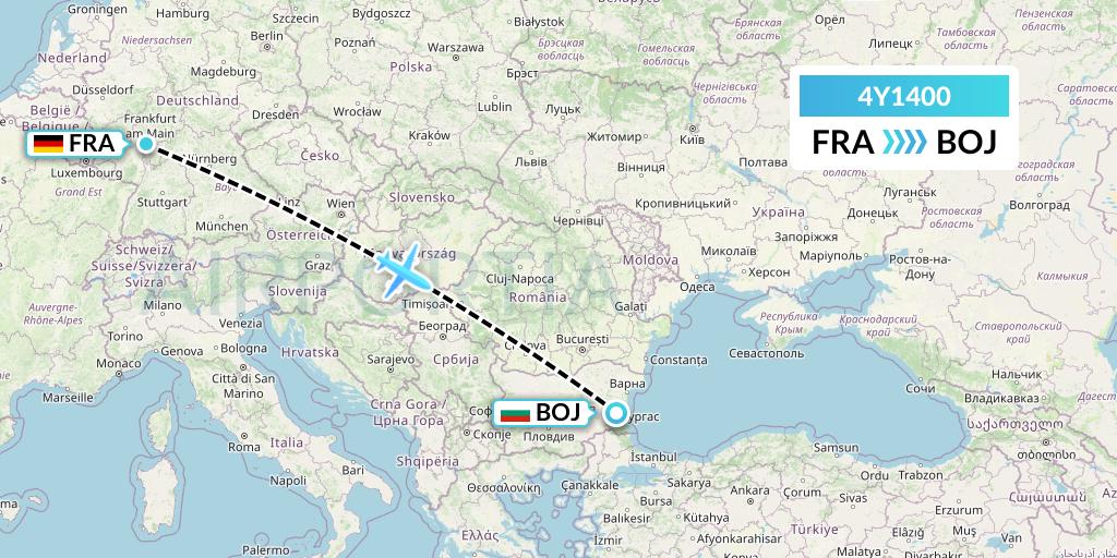 4Y1400 Eurowings Discover Flight Map: Frankfurt to Burgas