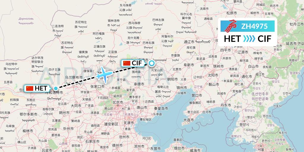 ZH4975 Shenzhen Airlines Flight Map: Hohhot to Chifeng