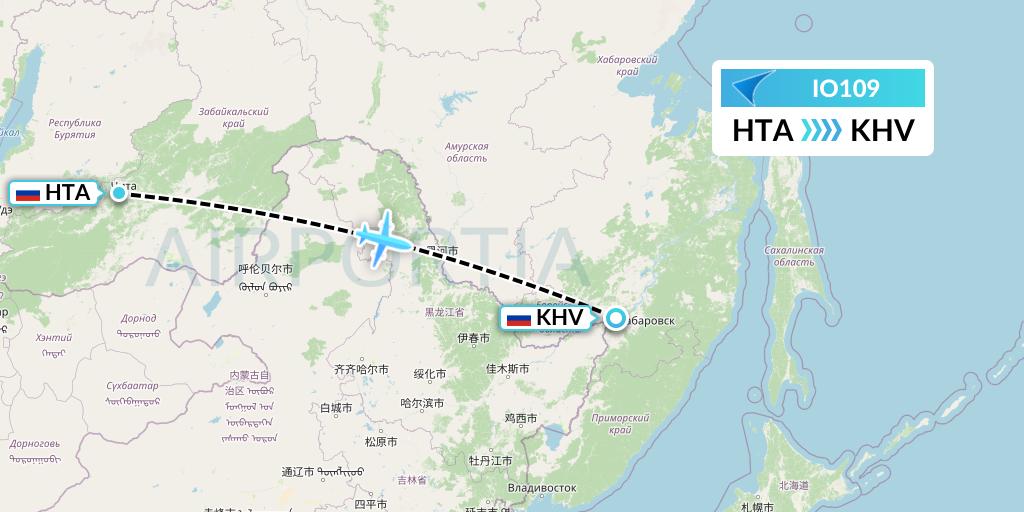 IO109 IrAero Flight Map: Chita to Khabarovsk