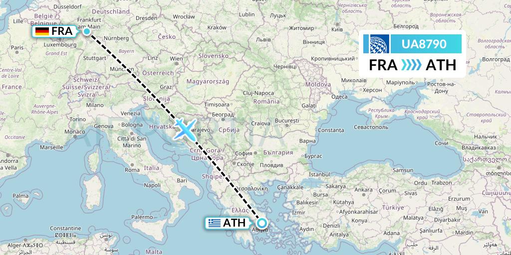 UA8790 United Airlines Flight Map: Frankfurt to Athens