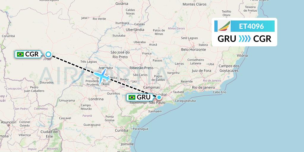 ET4096 Ethiopian Airlines Flight Map: Sao Paulo to Campo Grande
