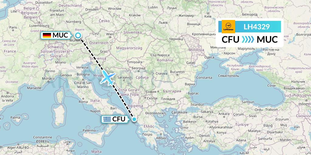 LH4329 Lufthansa Flight Map: Corfu to Munich