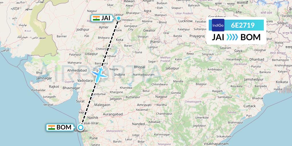 6E2719 IndiGo Airlines Flight Map: Jaipur to Mumbai