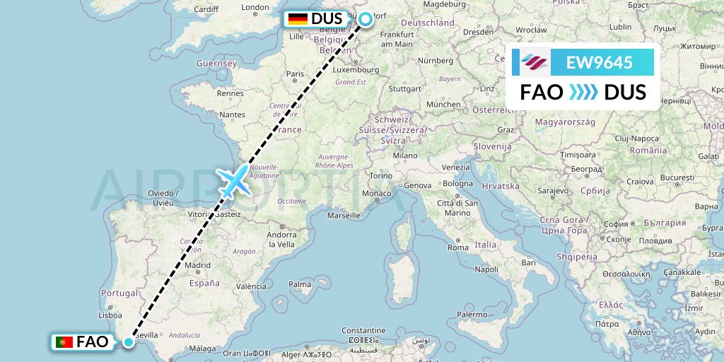 EW9645 Eurowings Flight Map: Faro to Dusseldorf