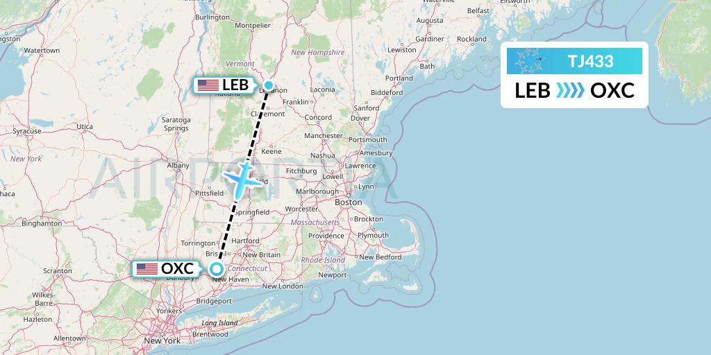 TJ433 Tradewind Aviation Flight Map: Lebanon to Oxford