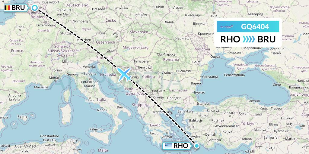 GQ6404 Sky Express (Greece) Flight Map: Rhodes to Brussels
