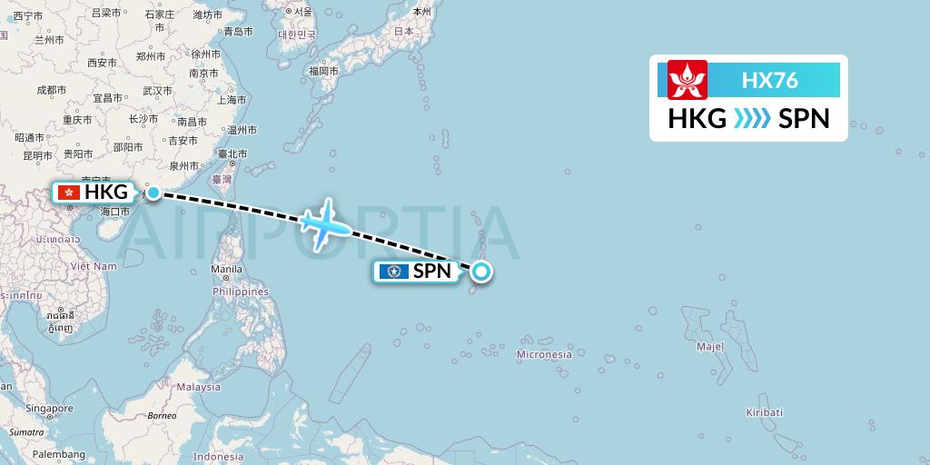 HX76 Hong Kong Airlines Flight Map: Hong Kong to Saipan