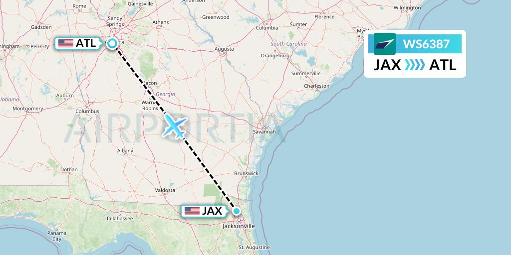 WS6387 WestJet Flight Map: Jacksonville to Atlanta