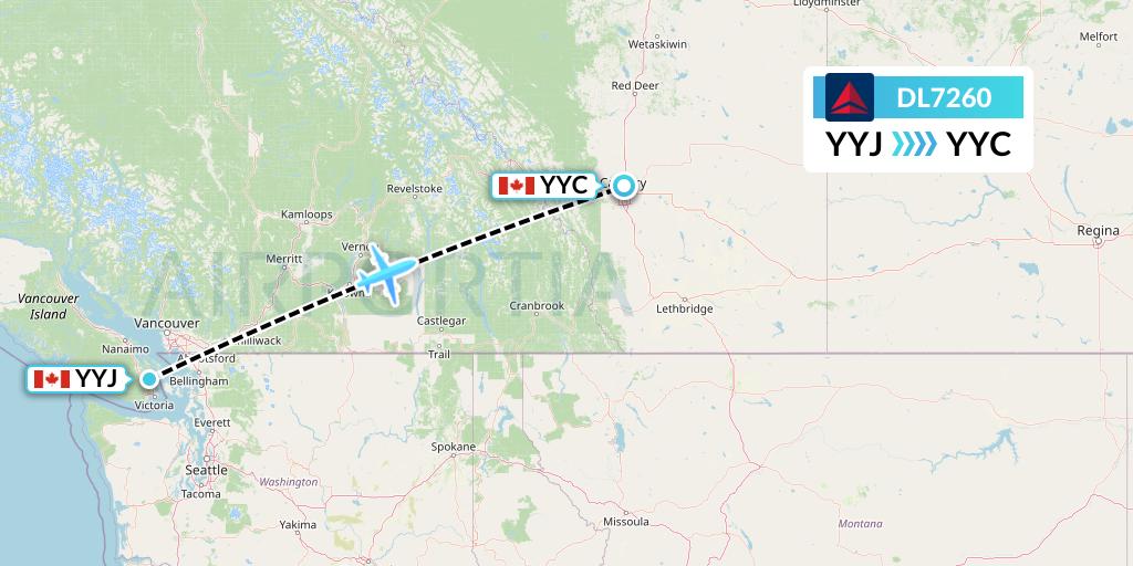 DL7260 Delta Air Lines Flight Map: Victoria to Calgary