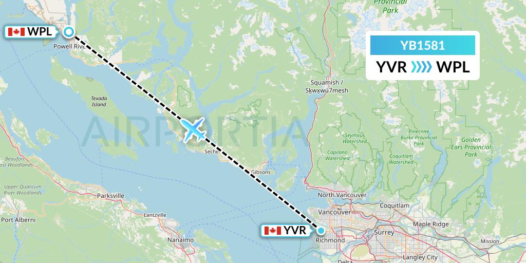 YB1581 Harbour Air Seaplanes Flight Map: Vancouver to Canada