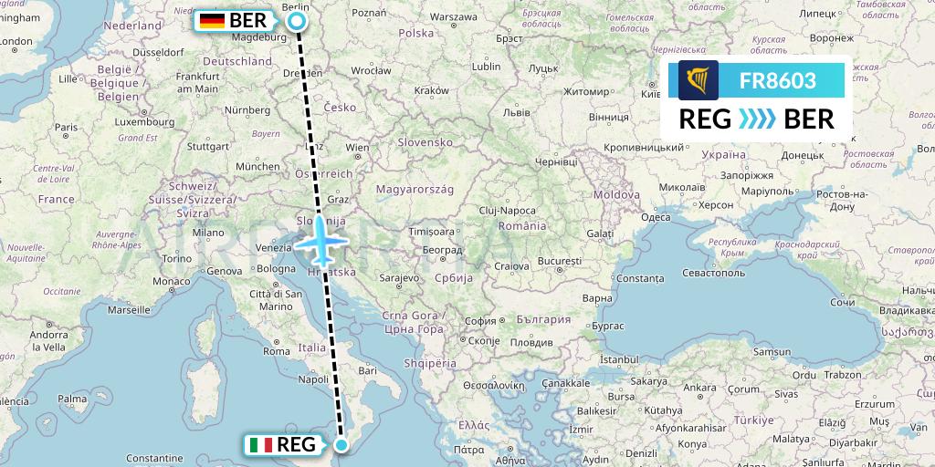 FR8603 Ryanair Flight Map: Reggio Calabria to Berlin