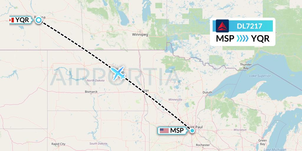 DL7217 Delta Air Lines Flight Map: Minneapolis to Regina