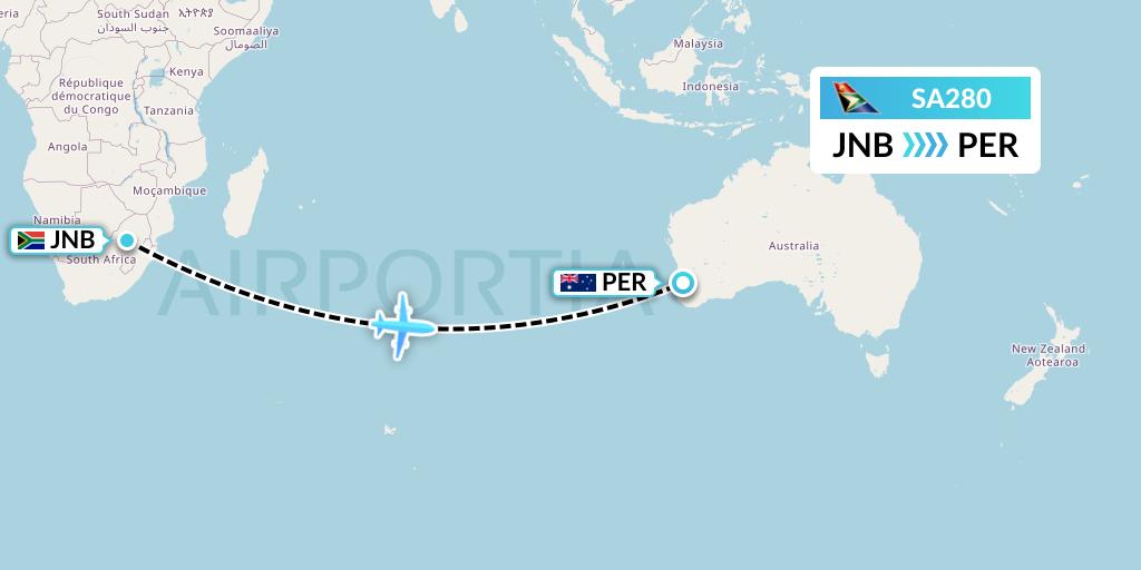 SA280 Flight Status South African Airways Johannesburg to Perth (SAA280)