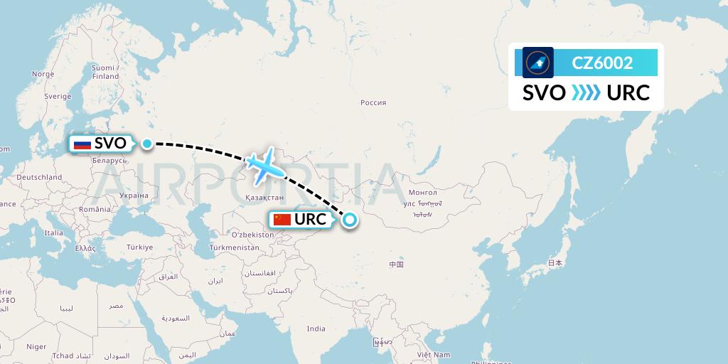 CZ6002 China Southern Airlines Flight Map: Moscow to Urumqi