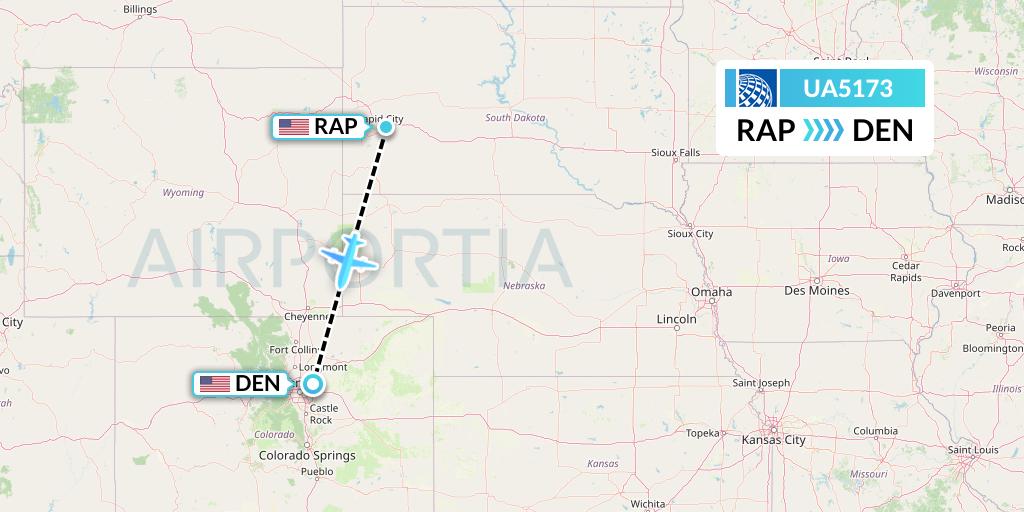 UA5173 United Airlines Flight Map: Rapid City to Denver