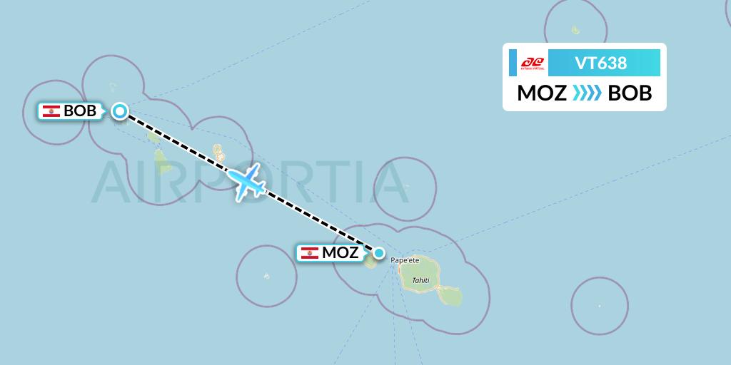 VT638 Air Tahiti Flight Map: Moorea to Bora Bora