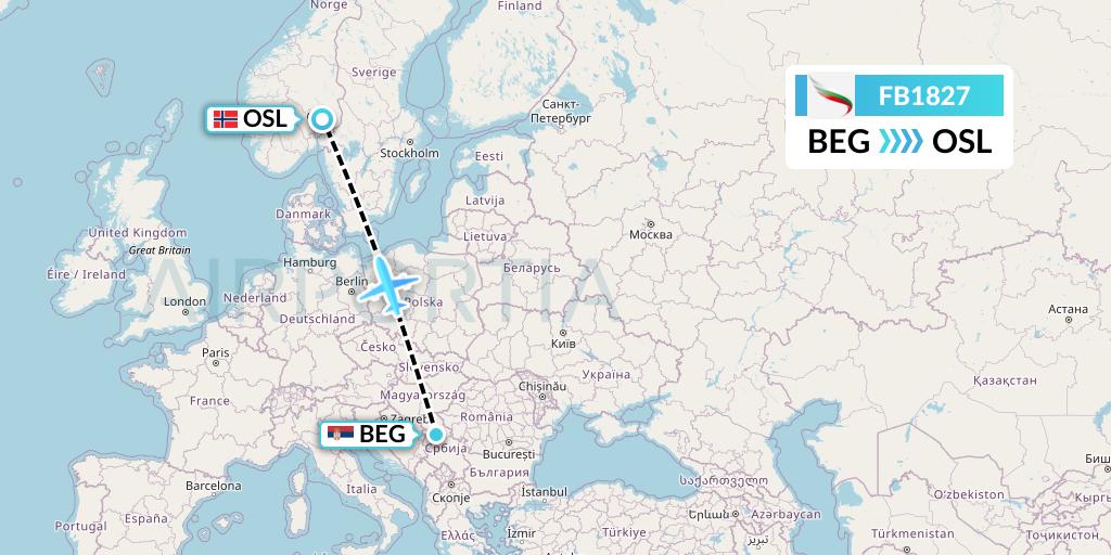 FB1827 Bulgaria Air Flight Map: Belgrade to Oslo