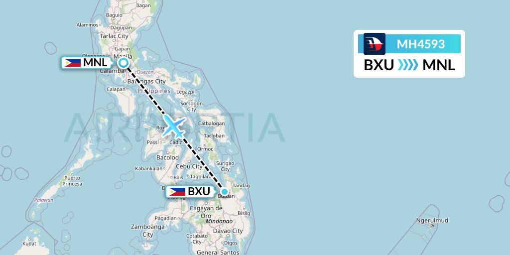 MH4593 Malaysia Airlines Flight Map: Butuan to Manila